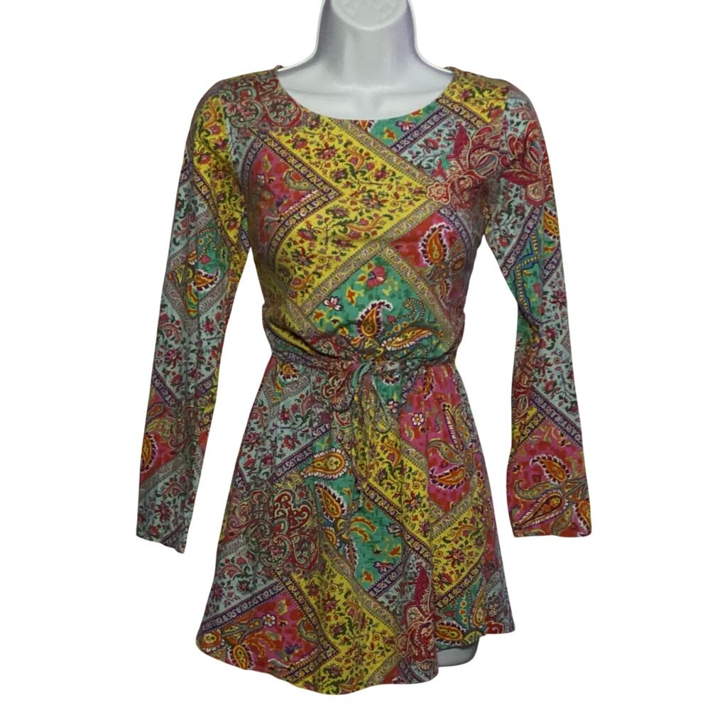 Ralph Lauren Blue Label Boho Paisley 100 Cotton Cinched Waist Coastal Mini Dress